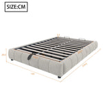 Upholstered Bed, 140x200cm, LED Light, Hydraulic Floating, Beige