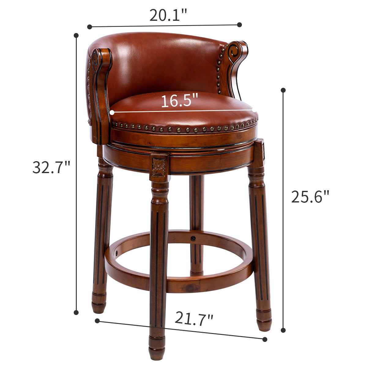 Bar Stools 360° Swivel with Backs Bar Counter Height - Cow Top Leather Wooden