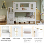 Children's Bunk Bed 90x200cm with Storage Stairs, White & Natural