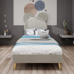 Upholstered Bed, Modern Minimalist Cartoon-Themed Headboard, 140x200 cm, Beige