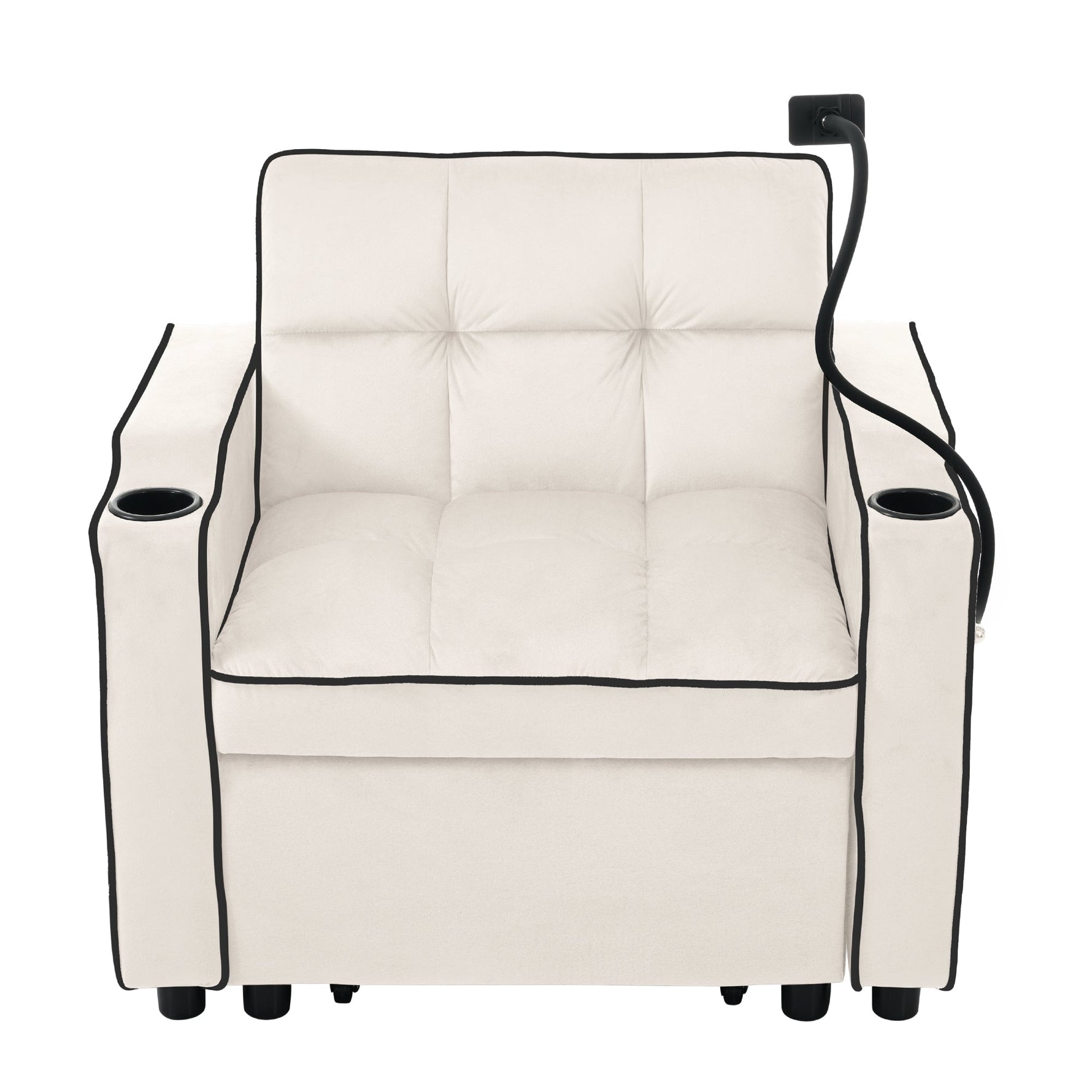 3-in-1 Pull-Out Single Sofa Bed with Cup & Phone Holders, for Small Spaces