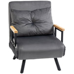 Sleeper Chair Single Sofa Bed Recliner Adjustable Backrest, Dark Grey Velvet