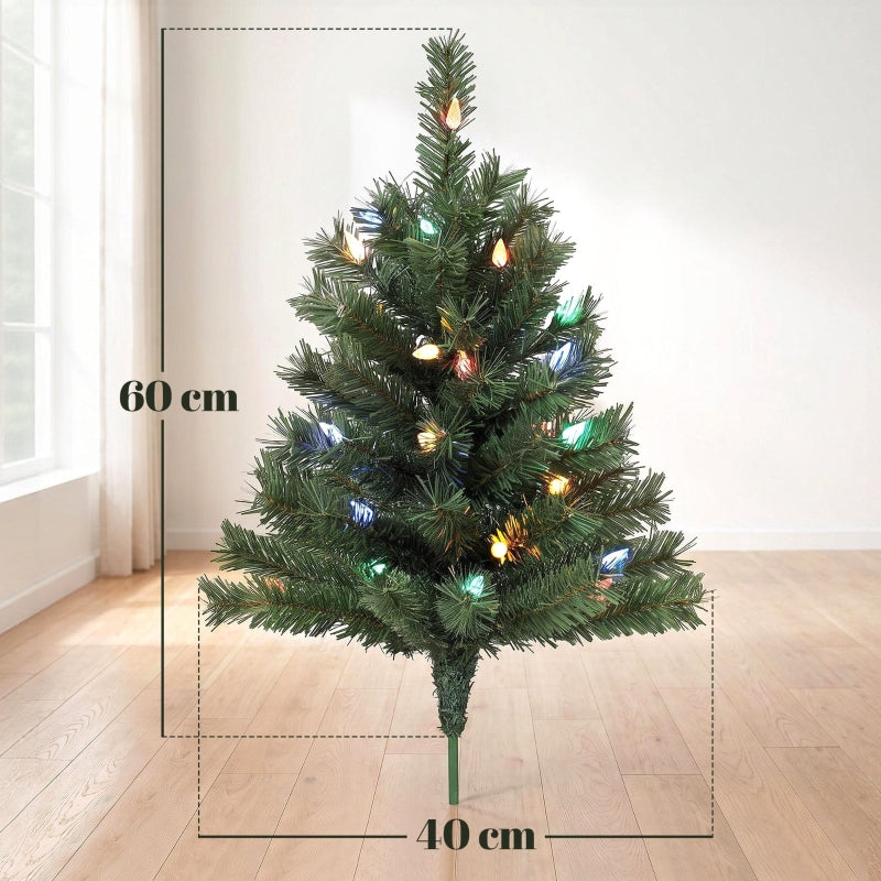 Illuminated Christmas Tree Set of 2, 60cm 60 LED Lights, Green