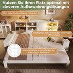 Storage Bed with Pull-out Bed, Double Doors and USB Ports, 90x200cm, White Wood