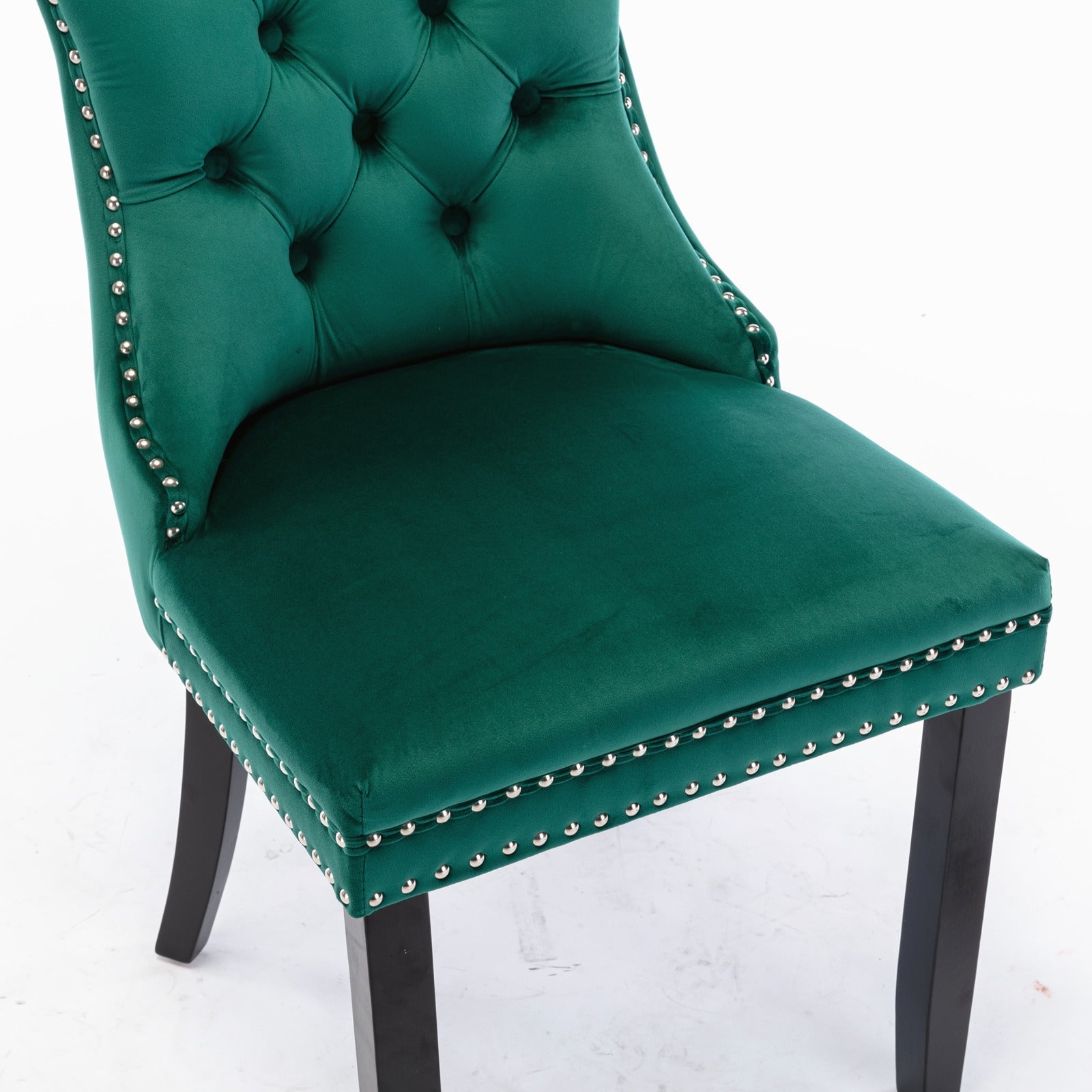 Nikki Collection Tufted Upholstered Dining Chair Wood Legs Nailhead Trim Set of 2 - Green Velvet