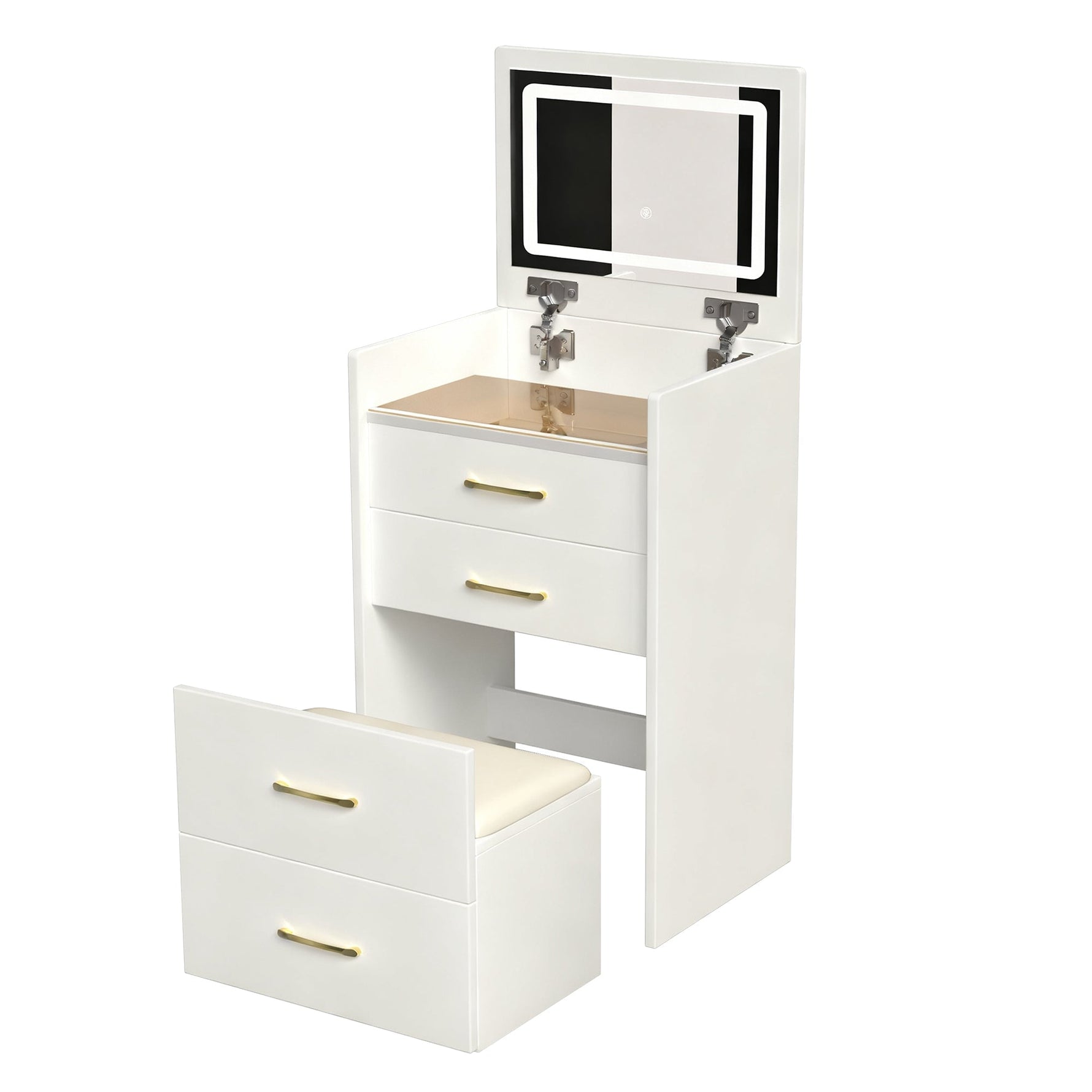 3-in-1 Dressing Table Set, Open Mirror 3 Drawers Compact W60cm, Clear Glass Top