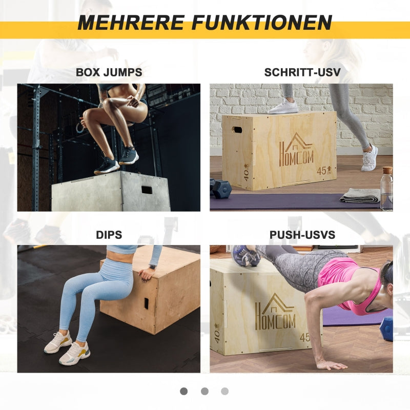 Plyo Box Jumping Platform with Handle 45x40x60cm, Natural Wood
