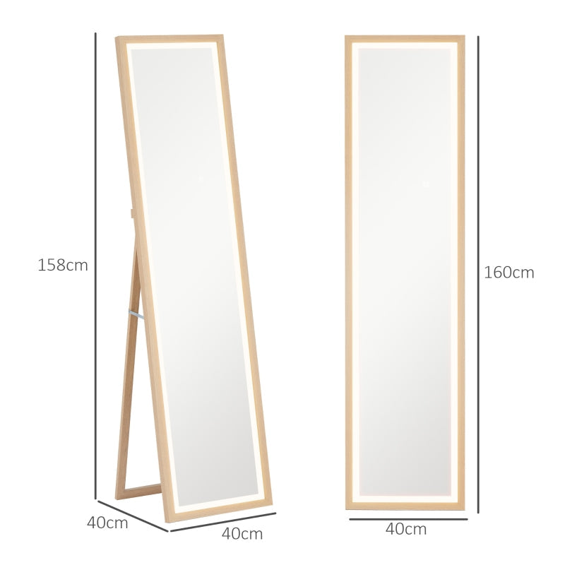 Full-Length Mirror, LED Light & Touch Control, Oak