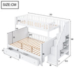 Children's Bunk Bed with Safety Stairs & Drawers, White