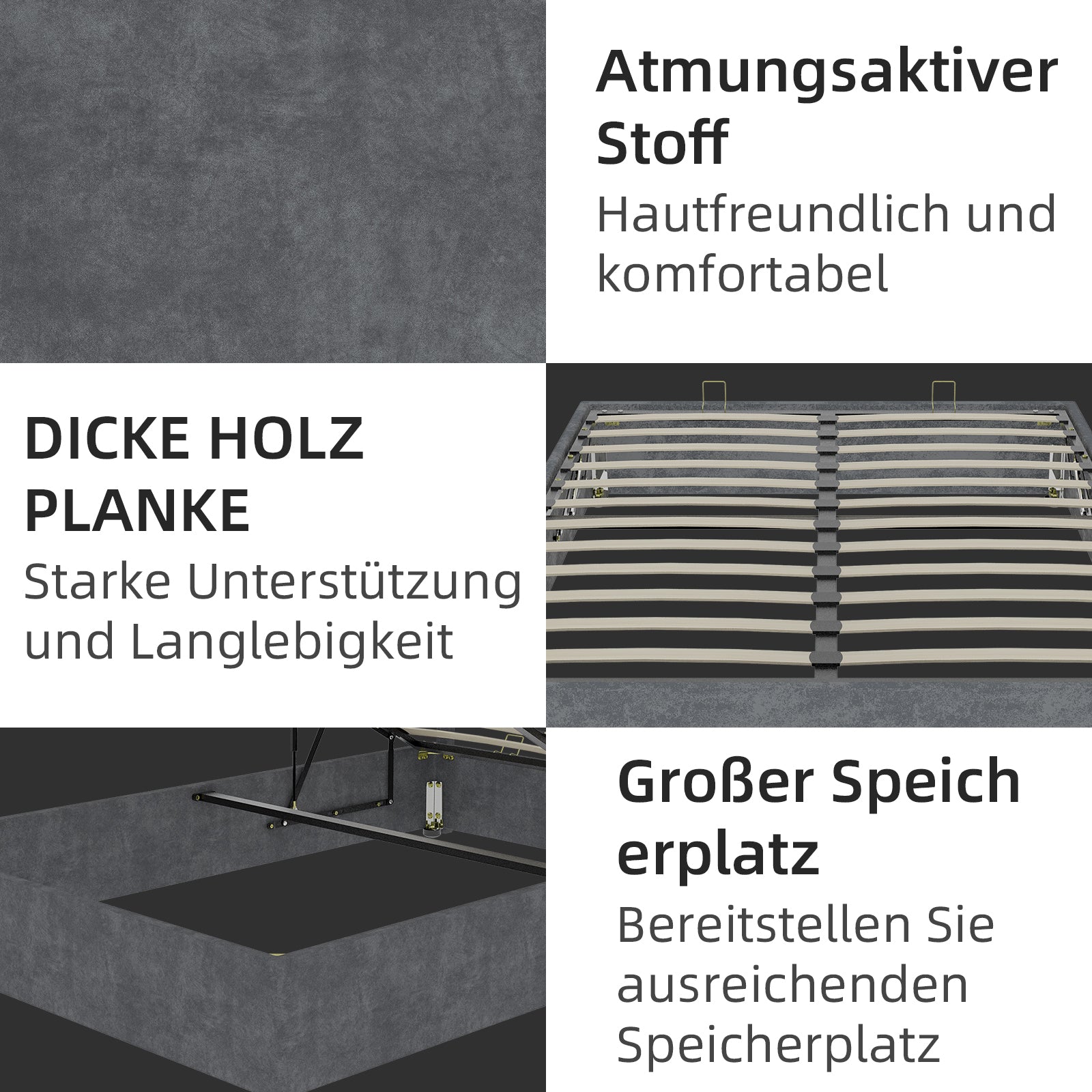 Bed Frame 160x200CM Gas Lift Storage Gray Dutch Velvet