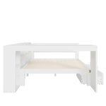 Platform Bed 140x200 with Shelves, Drawers & LED, White Wood