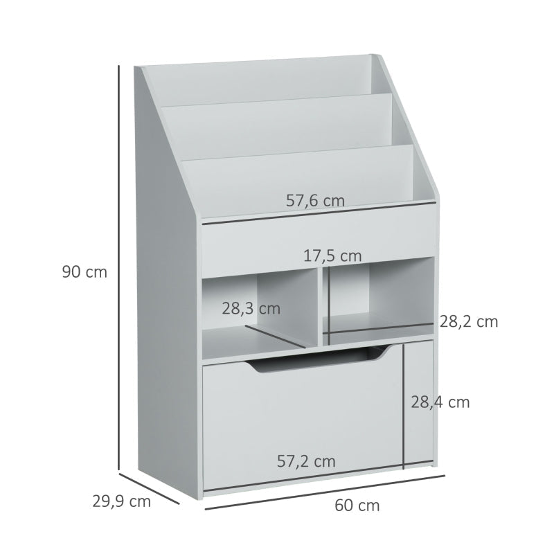Children's Bookcase, 3 Shelves 2 Open Compartments, Grey