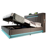 Upholstered Double Bed 160x200cm with Hydraulic Storage, Grey Linen