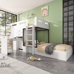 Children's Bunk Bed with Pull-out Desk, Wardrobe, Storage, White