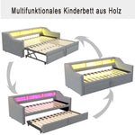 Upholstered Sofa Bed Extendable 90/180x200cm Storage LED USB - Light Grey