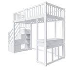 Loft Bed 90x200 Multifunctional Table Storage Stairs Pine Wood White