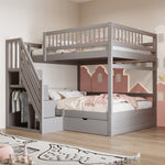 Solid Wood Bunk Bed 140x200cm High Safety Rail Storage Ladder Drawers, Grey