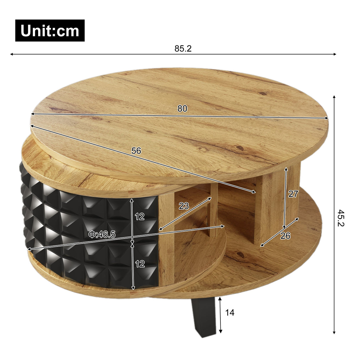 Coffee Table Rotating Side Table with Hidden Storage