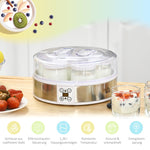 Yogurt Maker Machine, 7 Glass Jars, Stainless Steel, Silver and White