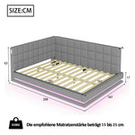 Upholstered Sofa Bed 160*200 Multifunctional with LED & USB, Grey Linen