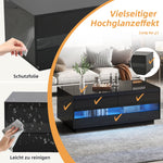 Coffee Table with 2 Drawers, Bluetooth LED Light Bar, Tempered Glass, Black