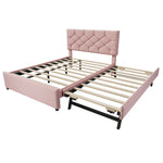 Upholstered Bed 140x200cm with Pull-Out Bed, Pink