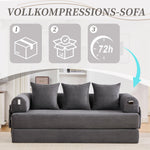 Sofa Foldable Metal Frame with 3 Cushions Side Pockets Dark Grey