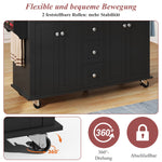 Multifunctional Kitchen Island Mobile Trolley with Extendable Worktop, 5 Drawers & Spice Rack