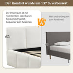 Upholstered Double Bed, 180x200cm Slatted Base Headboard, Beige Bouclé