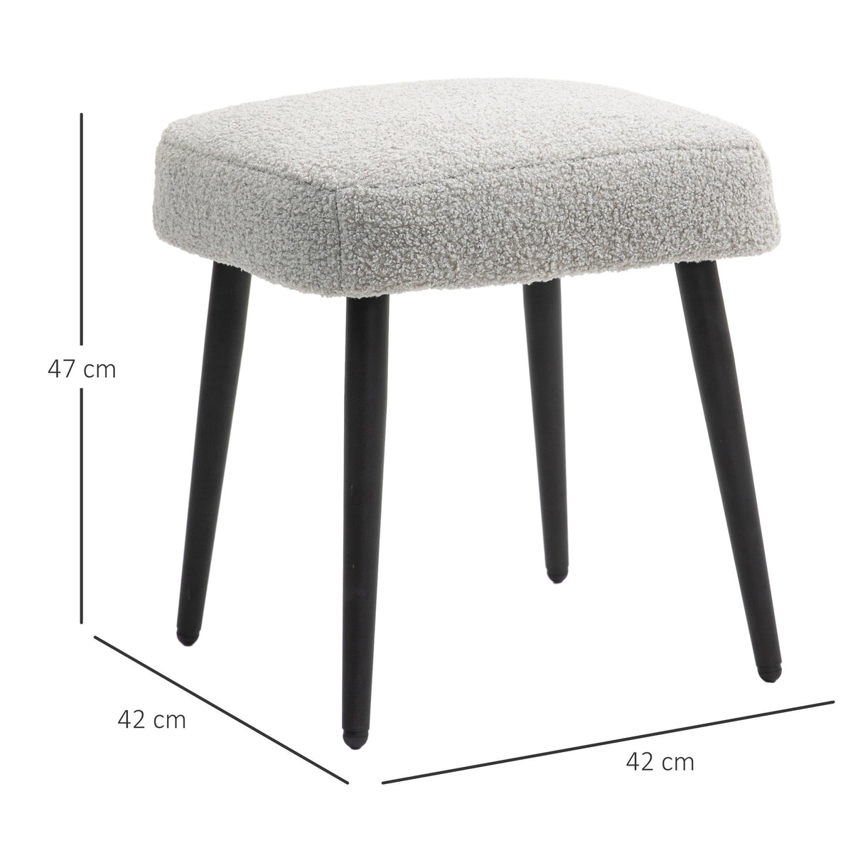 Square Footstool/Stool, Footrest Steel Legs, Cashmere Look Light Grey