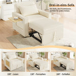 Multifunctional Foldable Sofa Bed 1-Seater Recliner USB Charging Space-Saving Corduroy Fabric Beige