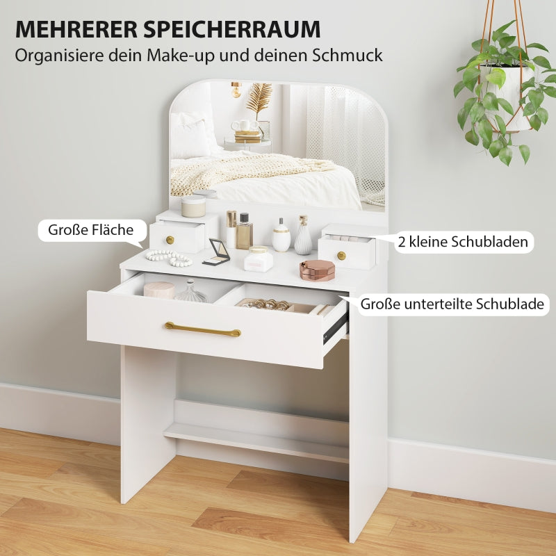 Dressing Table with Mirror, Compact 3 Drawers, White