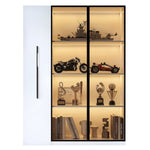 Multifunctional Cabinet with Glass Door, LED Lighting and Side Pull-out, Amber Glass and MDF
