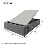 Upholstered Single Bed, 90x190 cm with USB-C, Grey Cotton