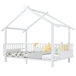 Children's House Bed 90x200cm with Safety Rail, White Metal