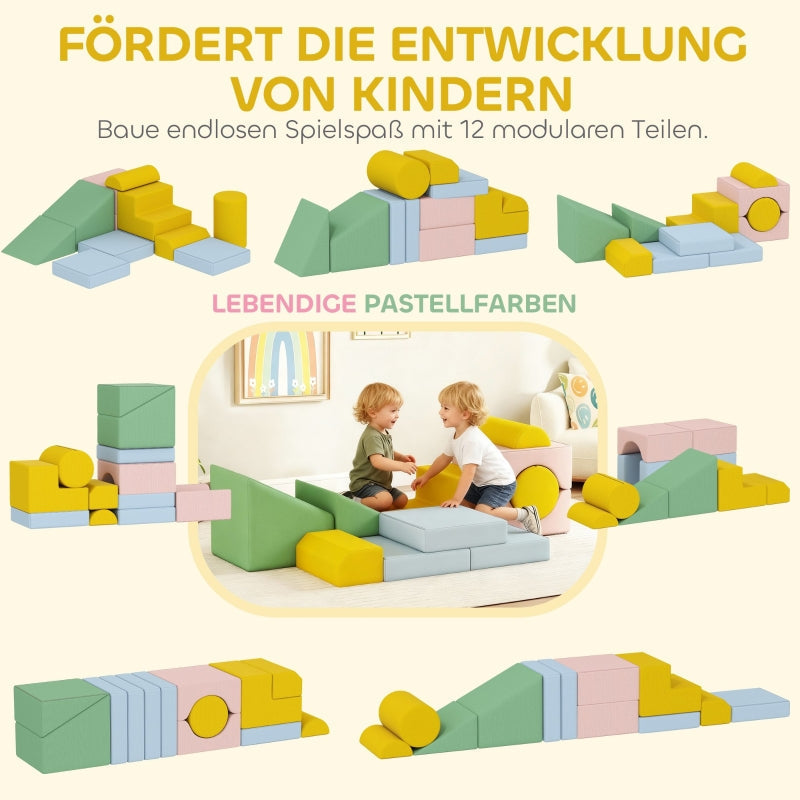 Soft Building Block Set, 12-Piece Washable Foam Blocks, Corduroy Pastel Colors