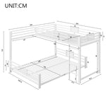 L-Shaped Bunk Bed with 90x200 and 140x200 Metal Frame, White