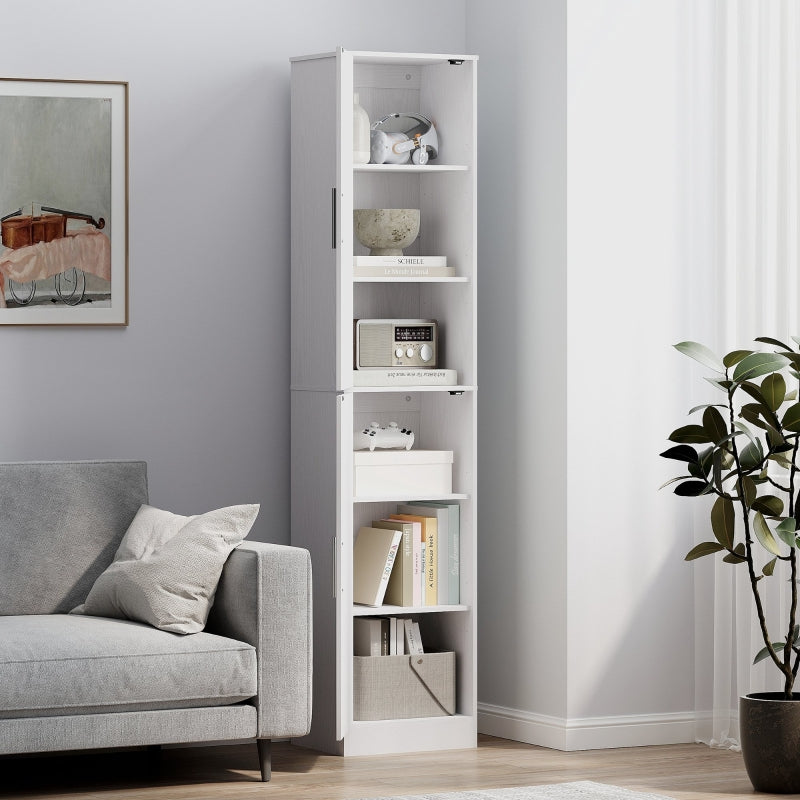 Bathroom Cabinet Narrow Tall 2 Doors Adjustable Shelves, White