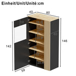 Modern Storage Cabinet, 16-Color LED Lights, Adjustable Shelves, Cable Management, PB with Glass Doors