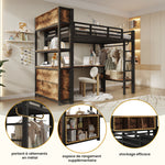 Loft Bed 90x200 cm with Desk, Shelves & Clothes Rack, Black