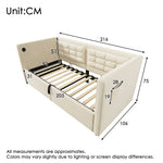 Sofa Bed 90x200cm, Single with Hydraulic Storage & USB/Type-C Charging, Beige Velvet
