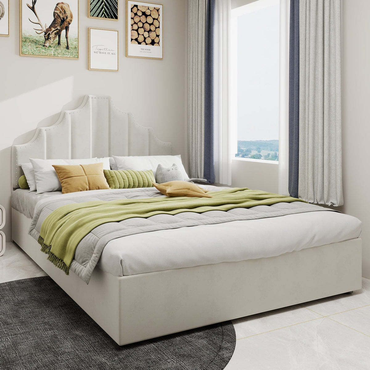 Modern Minimalist Soft Bed, Comfortable Headboard, 160x200CM, Beige