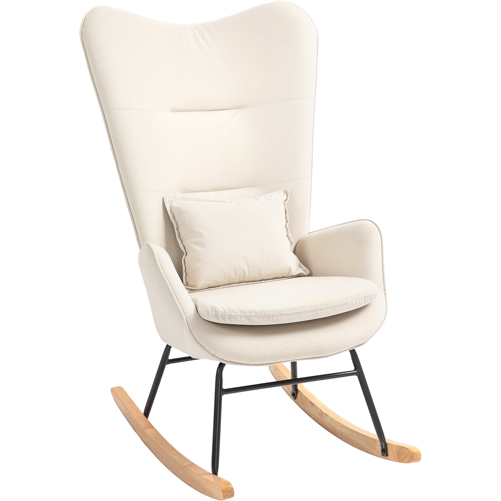 Rocking Chair, Armrests, Velvet, Cream White