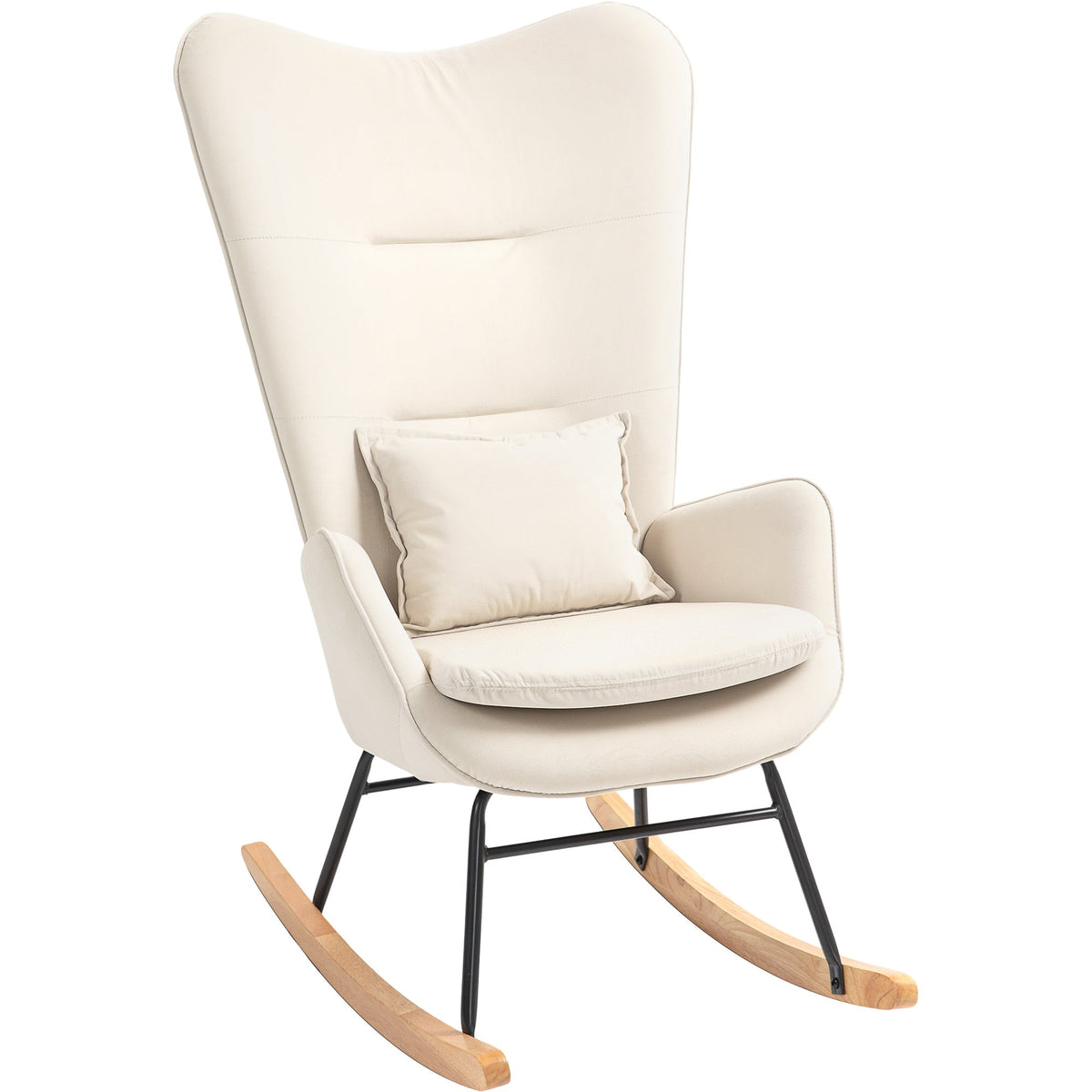 Rocking Chair, Armrests, Velvet, Cream White
