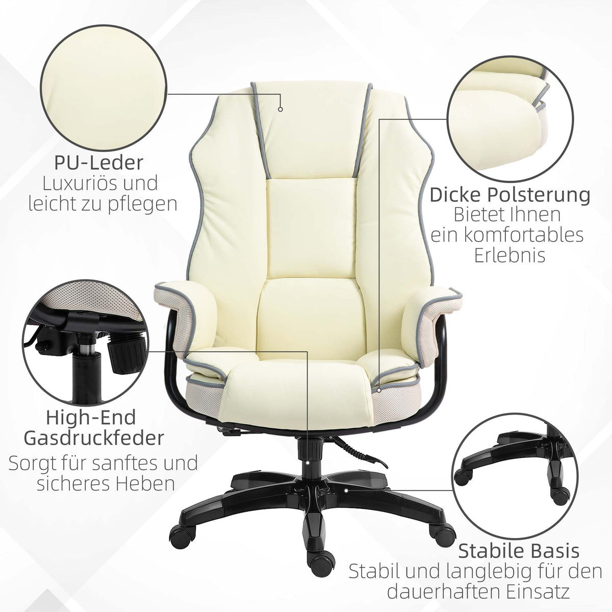 Office Chair, Ergonomic Adjustable Reclining, Cream