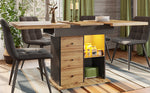 Telescopic Dining Table with Extendable Top and LED Lighting, Black