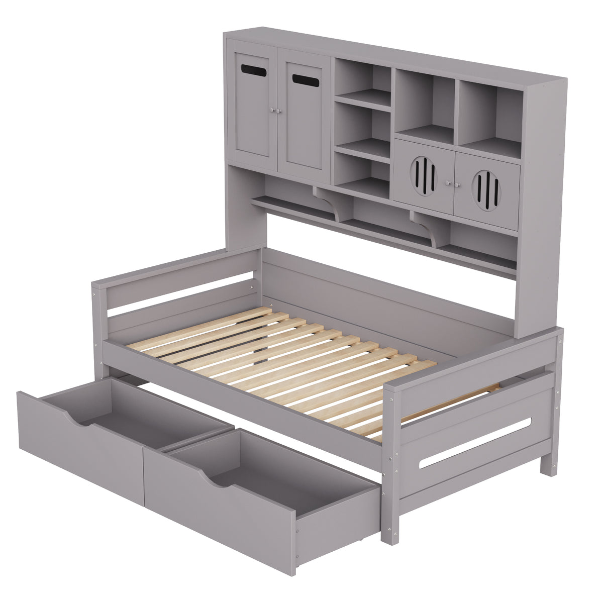 Wooden Sofa Bed 90x200 cm with Large Storage Drawer, Grey