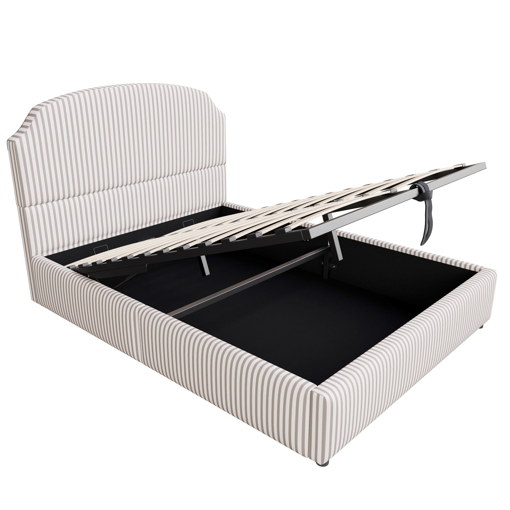 Upholstered Bed 140x200 with Hydraulic Storage and Wide Headboard, Striped Fabric White and Coffee