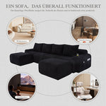 Modular 4-Seater Sofa with 2 Ottomans, Cup Holders and Storage, Black Corduroy