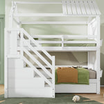 Children's Bunk Bed 90x200cm Multifunctional with Storage Stairs Drawers & Shelves Pine MDF White